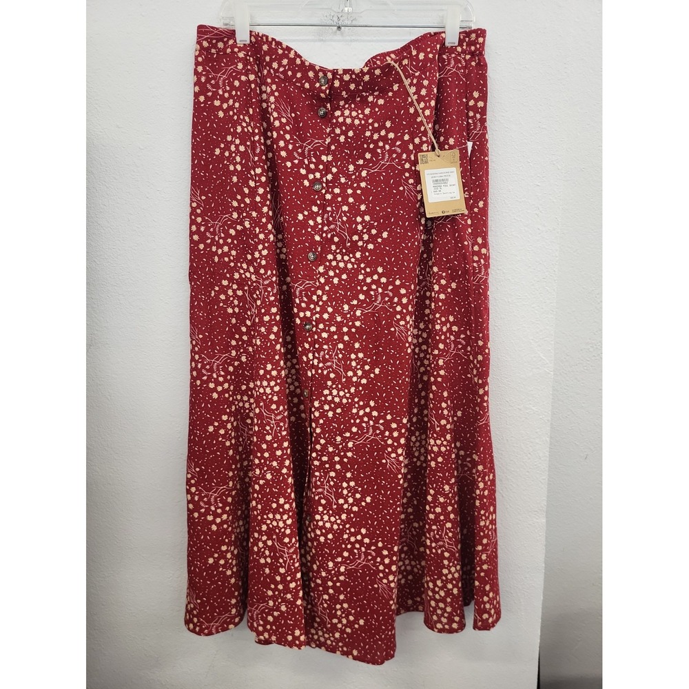 Toad & Co Red Daisy Print Front Button Manzana Midi Skirt Size XL NWT